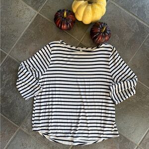 Green Envelope Navy and White Striped Blouse